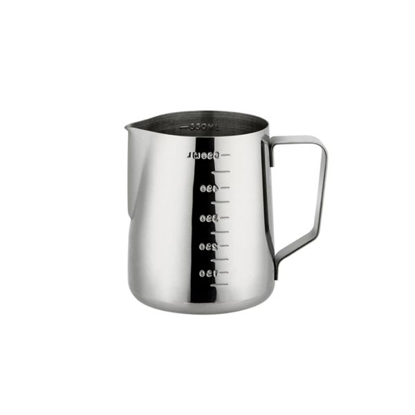 پیچر ایتیل 350 سی‌سی از جنس استیل ضدزنگ با دسته ارگونومیک و ظرفیت مناسب برای تهیه فوم شیر نرم و کرمی و سرو نوشیدنی‌های قهوه‌ای مانند لاته و کاپوچینو.